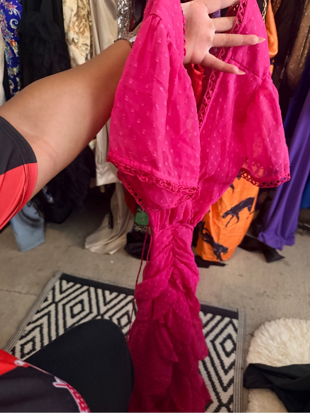Fuchsia Ruffled V-Neck Maxi Dress - Picture 6 of 7